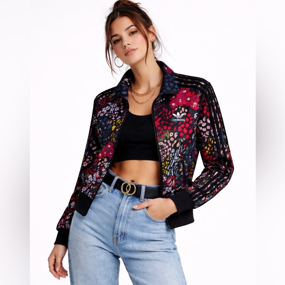 Adidas Originals Firebird floral Track Jacket Black Multi S Y2K Archive - Picture 3 of 11